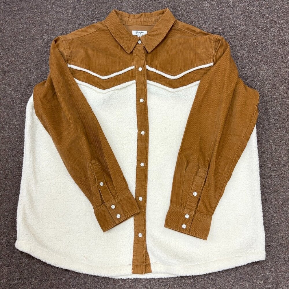 Wrangler Women's Retro Americana Sherpa Shirt-Jacket - Caramel